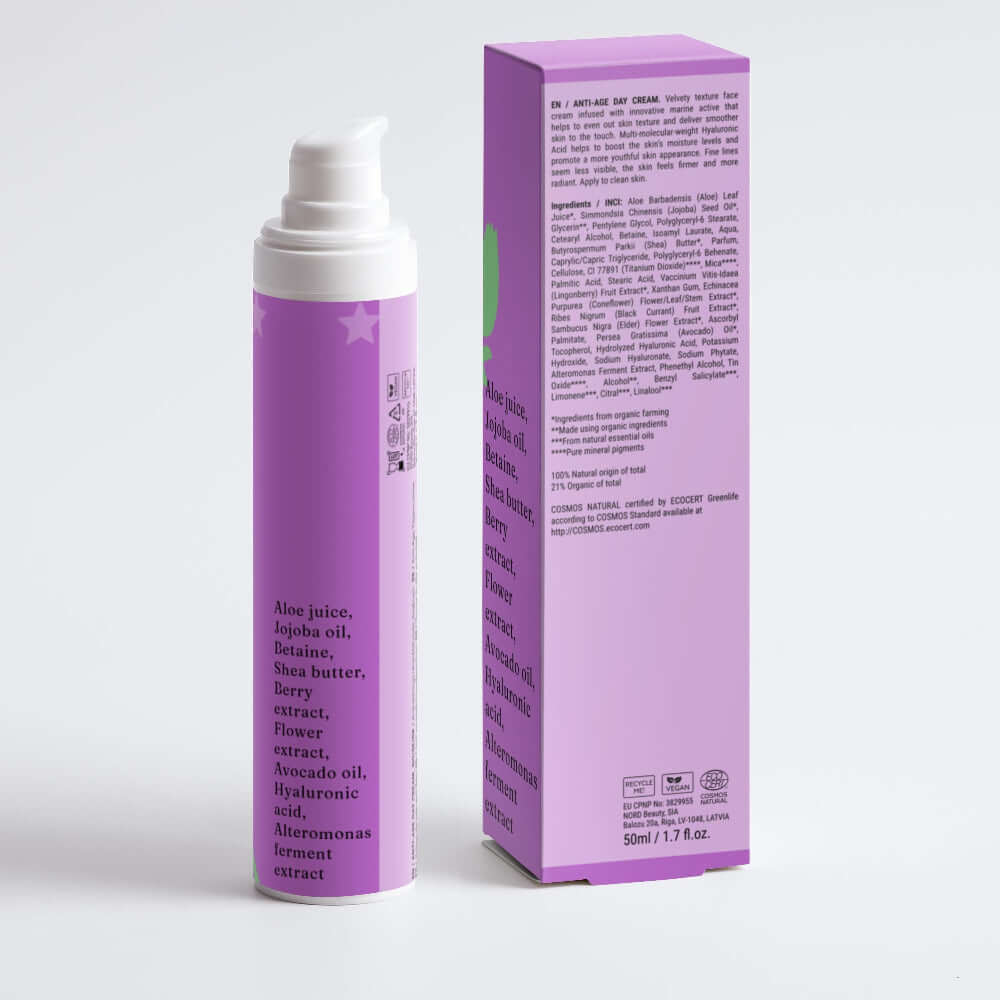 Purple bottle and box with text on a white background LUXINA