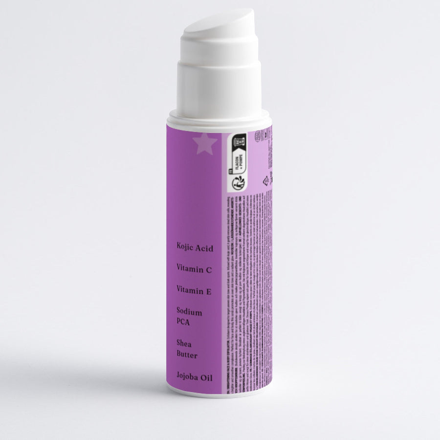 Purple skincare product bottle with white cap on a light gray background LUXINA