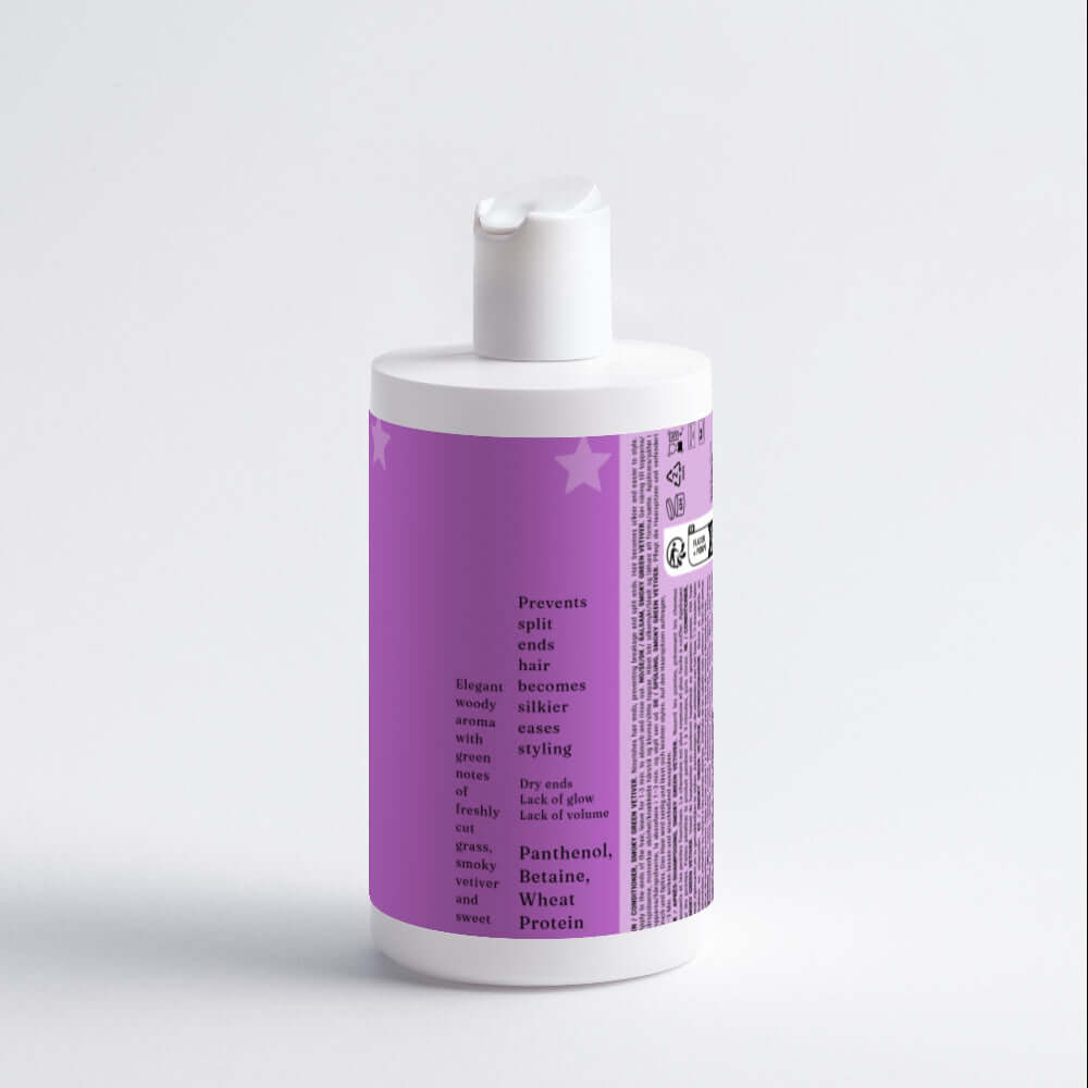 Purple bottle with a white cap on a light purple background LUXINA